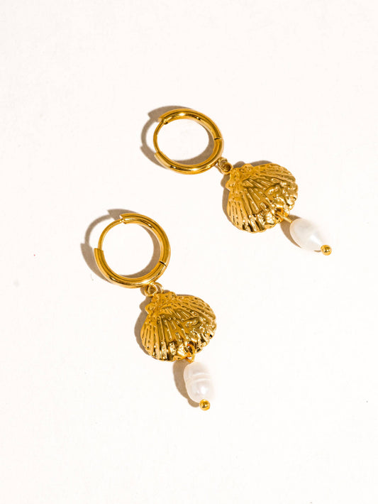 Audace 18K Gold Non-Tarnish Seashell Pearl Drop Earring