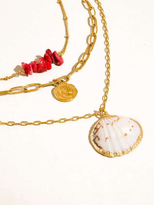 Shellee 18K Gold Non-Tarnish Shell Layered Necklace