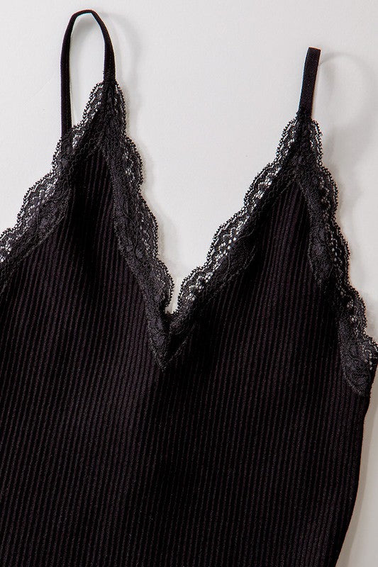 Lace Trim Ribbed Cami
