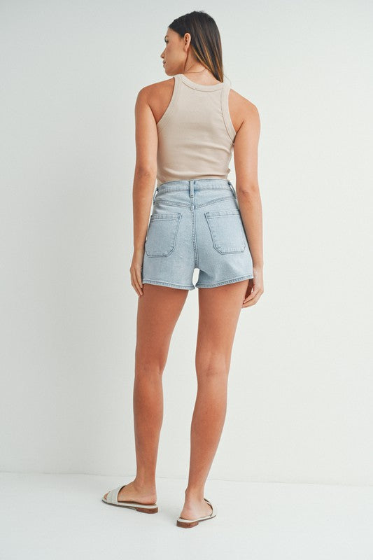 Light Wash Patch Pocket Denim Shorts