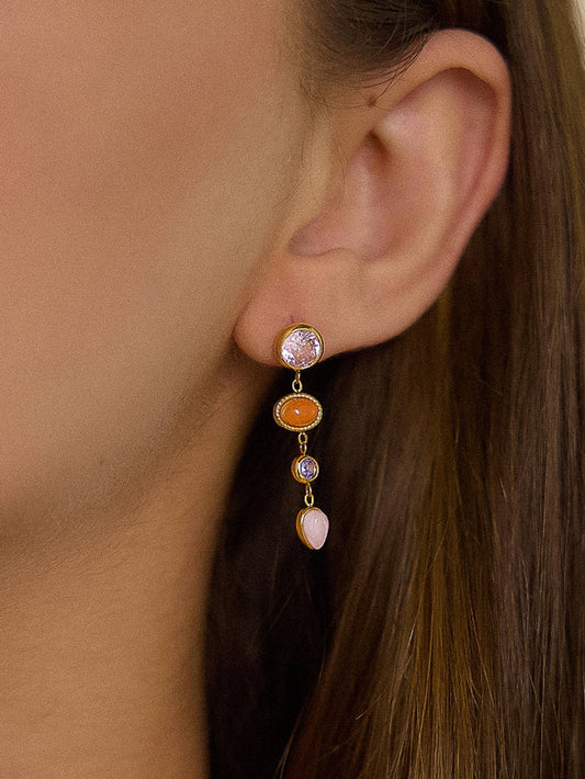 Évisa 18K Gold Non-Tarnish Pink Gemstone Drop Earrings