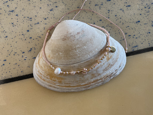 Pearl Daisy Flower Combo Beaded Anklet