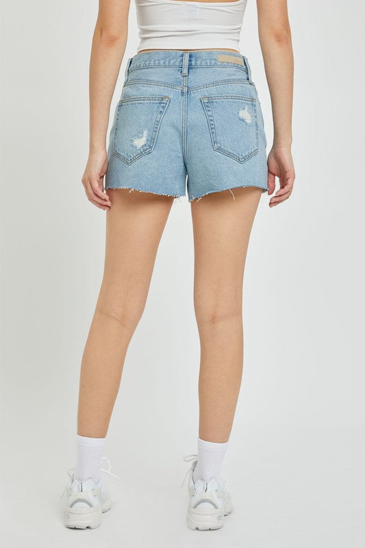 Light Distressed Denim Mom Shorts