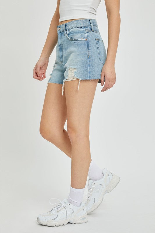 Light Distressed Denim Mom Shorts