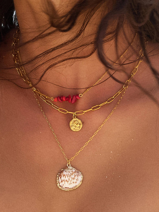 Shellee 18K Gold Non-Tarnish Shell Layered Necklace