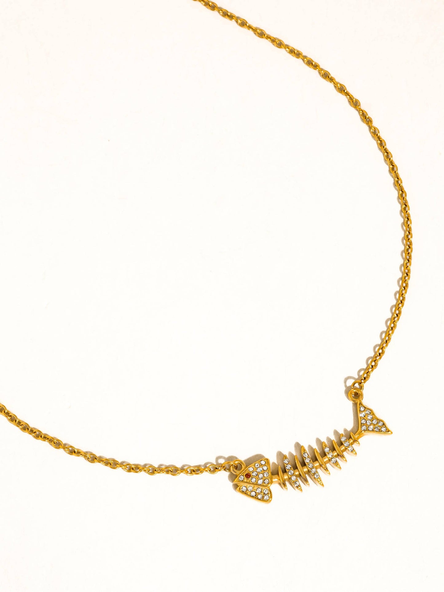 Bora 18K Gold Non-Tarnish CZ Fishbone Charm Necklace
