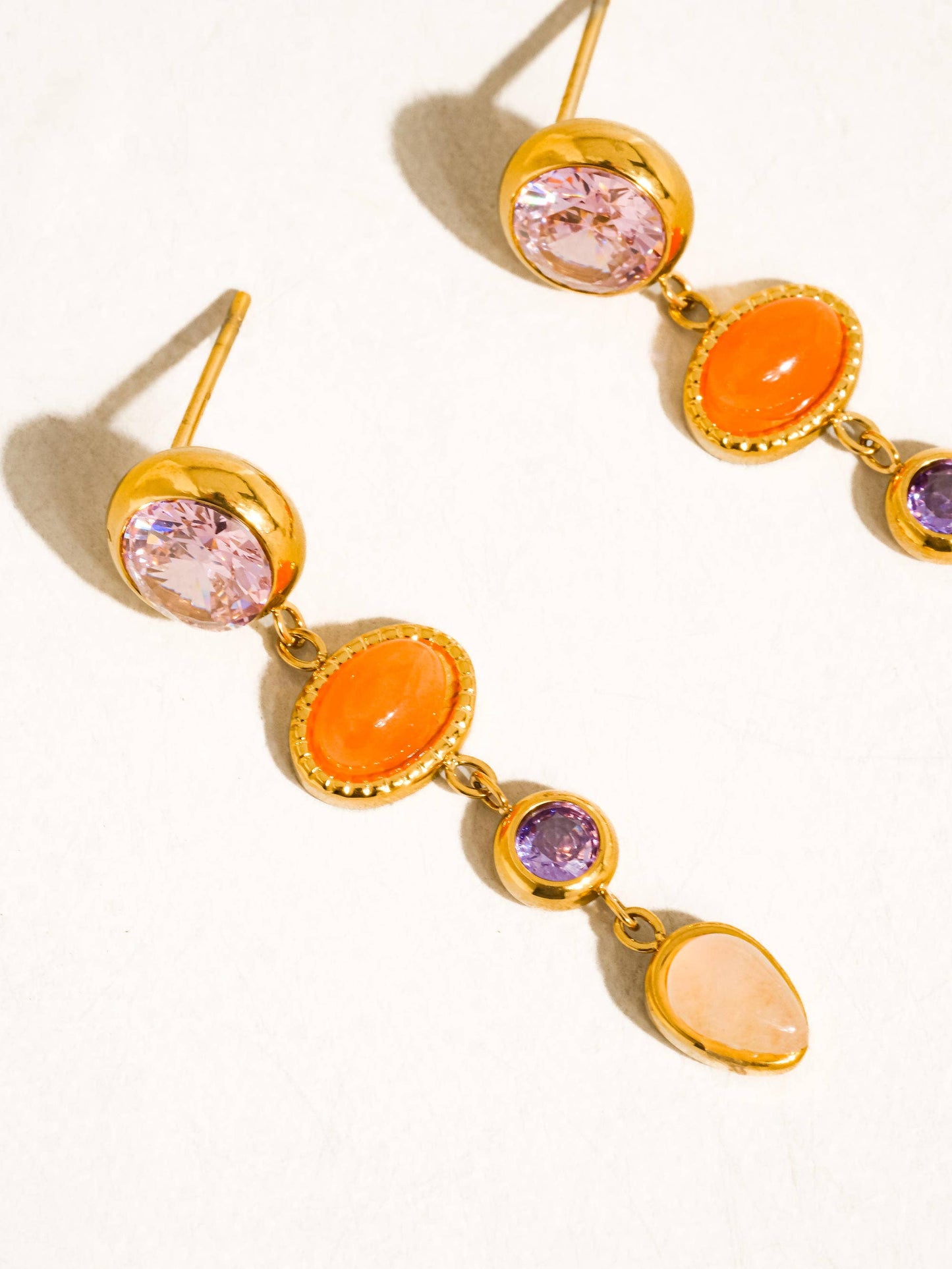 Évisa 18K Gold Non-Tarnish Pink Gemstone Drop Earrings