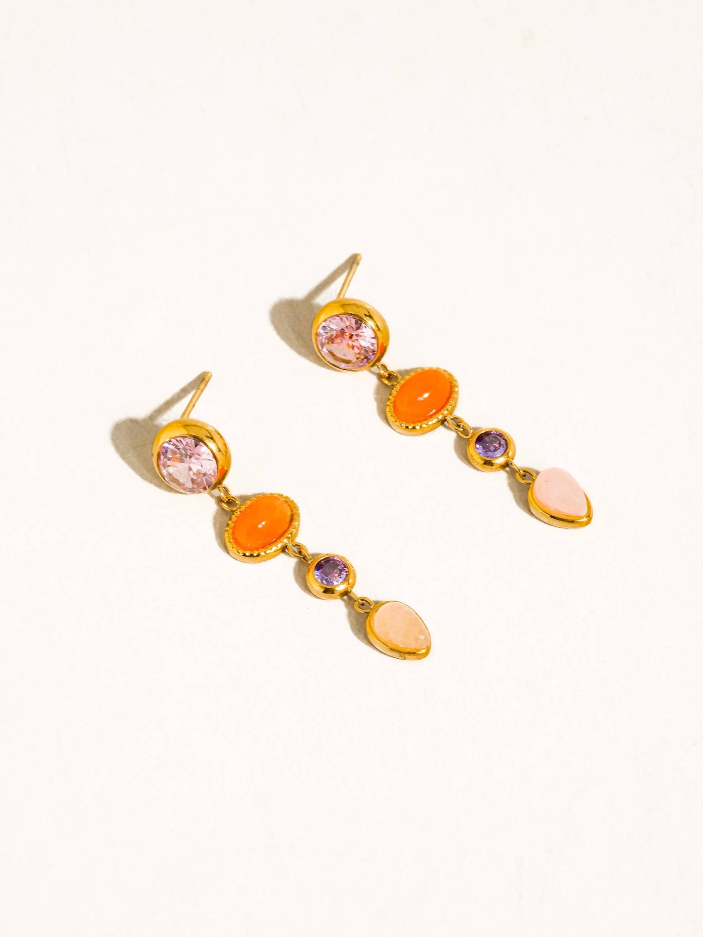 Évisa 18K Gold Non-Tarnish Pink Gemstone Drop Earrings