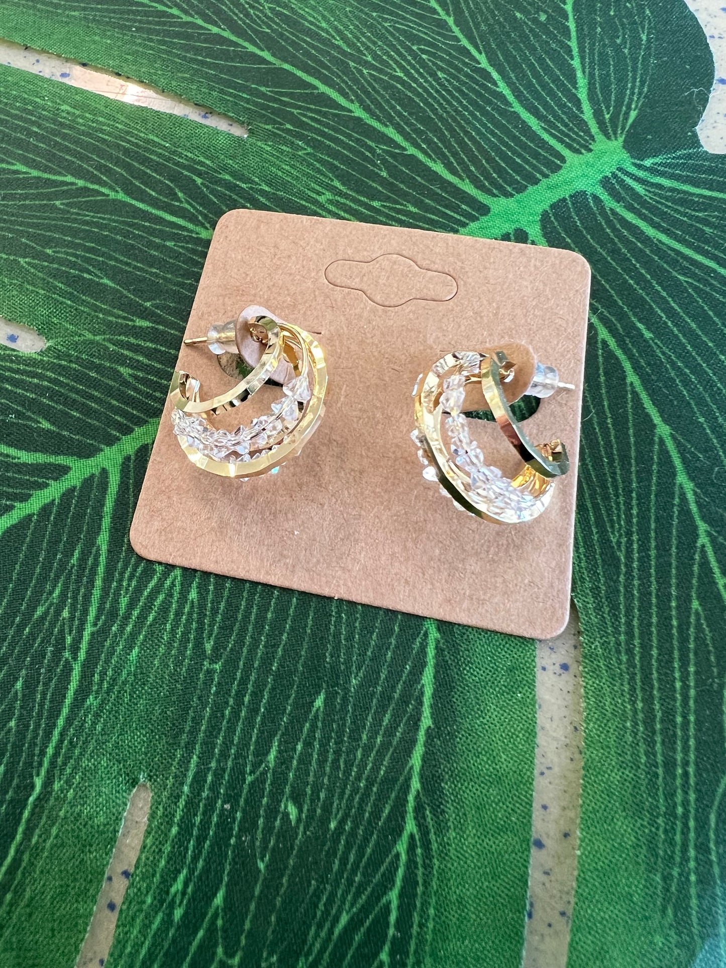 Triple Hoop Crystal Earrings