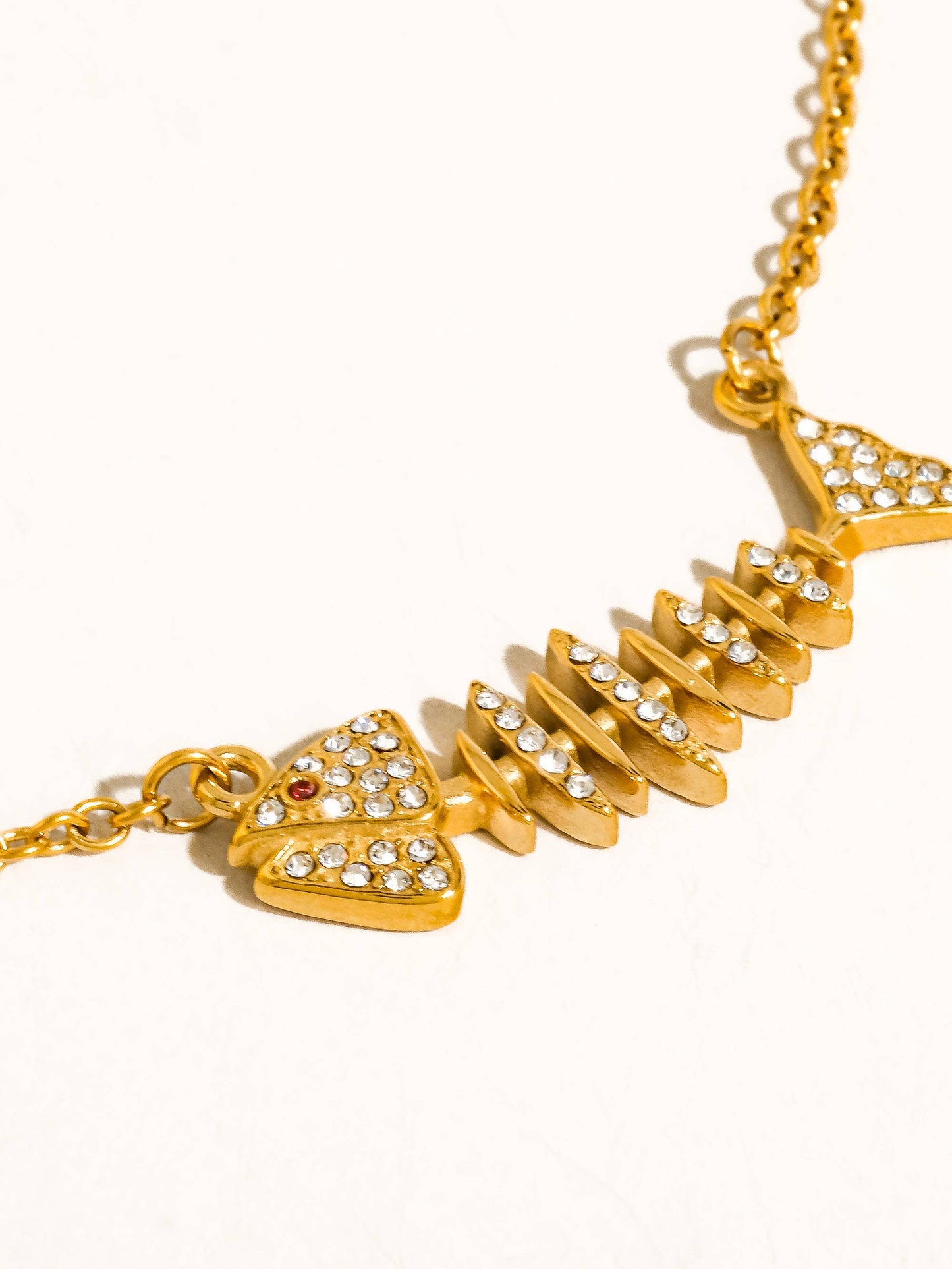 Bora 18K Gold Non-Tarnish CZ Fishbone Charm Necklace