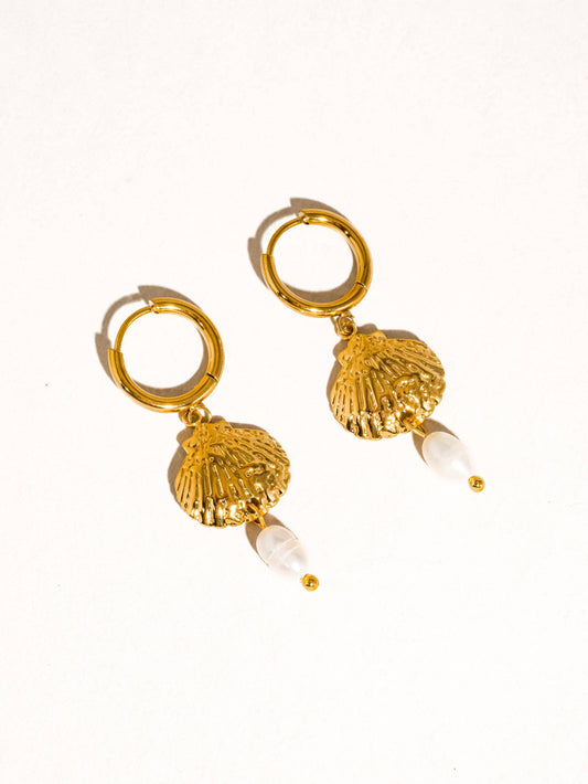Audace 18K Gold Non-Tarnish Seashell Pearl Drop Earring