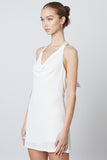 White Halter Cowl Dress