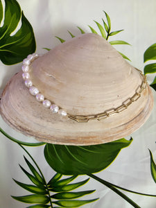 Half Pearl Paperclip Chain Necklace