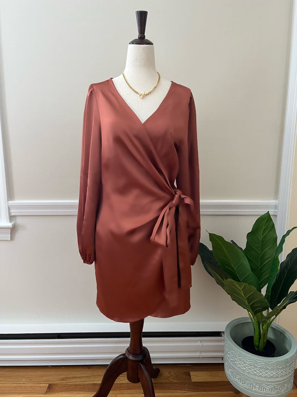 Gia Mauve Satin Wrap Dress